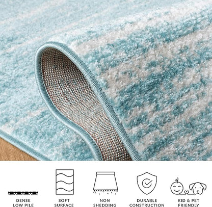 SAFAVIEH Adirondack Collection Area Rug - 4' Square, Aqua & Ivory, Modern Ombre Design, Non Shedding & Easy to Clean, Ideal for Living Room, Bedroom, Office, Dining Space (ADR113J)