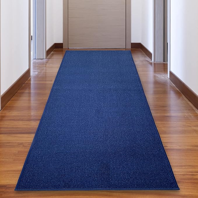 Custom Made Runner Rug Low Pile with Rubber Backing for Kitchen Foyer Hallway Entry Choose Your Length Size 26 Inch Wide Solid and Plain Dark Blue Color (39 feet x 26 inch)