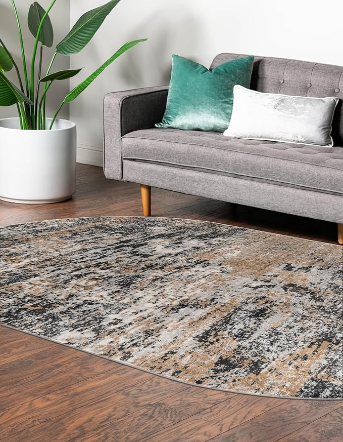Rugs.com Leipzig Collection Rug – 5x8 Oval Beige Low-Pile Rug Perfect for Living Rooms, Large Dining Rooms, Open Floorplans