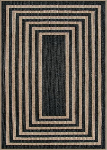 Lahome Modern Geometric Easy Jute Outdoor Rug, 5x7 Patio Living Room Rug Large Black Carpet for Bedroom, Farmhouse Washable Indoor Outdoor Carpet for Dining Room Backyard Deck