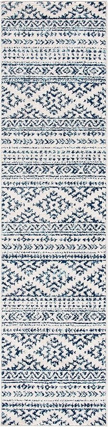 SAFAVIEH Tulum Collection Runner Rug - 2' x 8', Ivory & Navy, Moroccan Boho Tribal Design, Non-Shedding & Easy to Clean, Ideal for Living Room, Hallway, Foyer, Entryway, Bedroom (TUL272D)