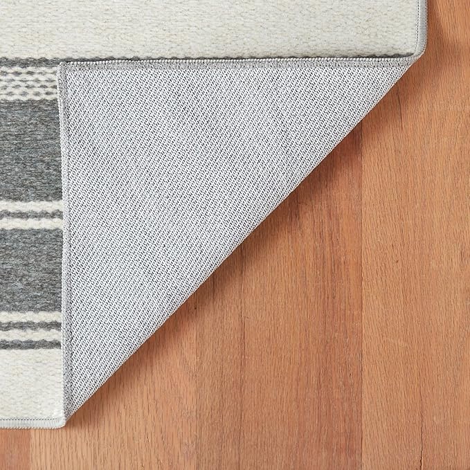 Dash & Albert Bowman Stripe Grey Machine Washable Rug, 3 X 5 Feet, Grey Stripe Pattern