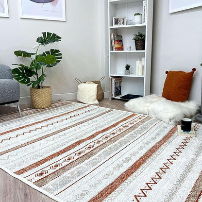 Alfa Rich 4x6 Beige Terracotta Washable Area Rugs for Living Room Bedroom Kitchen Cotton Decor Rug
