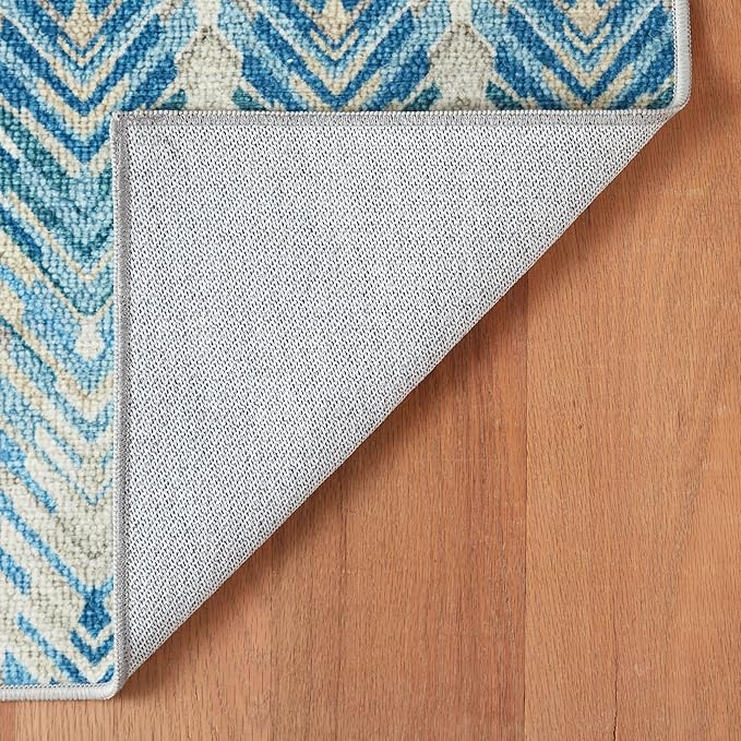 Dash & Albert Seneca Blue Machine Washable Rug, 5 X 8 Feet, Blue Graphic Pattern