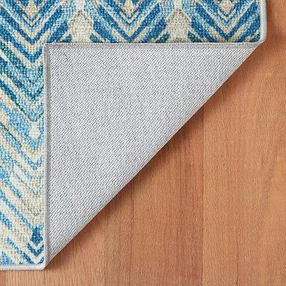 Dash & Albert Seneca Blue Machine Washable Rug, 3 X 5 Feet, Blue Graphic Pattern