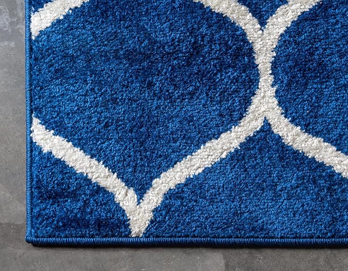 Rugs.com Lattice Frieze Collection Rug – 8' x 11' Navy Blue Medium Rug Perfect for Living Rooms, Large Dining Rooms, Open Floorplans