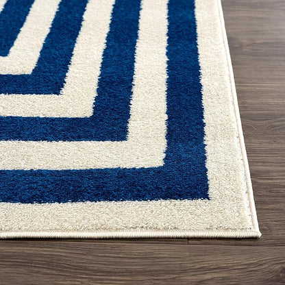 Abani Contemporary Blue & Ivory 6'x9' Area Rug, Contrasting Geometric Modern Stripe Symmetrical Living Room Carpet Rugs