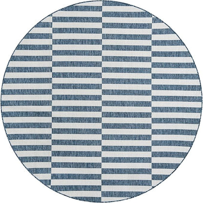 Unique Loom Outdoor Striped Collection Area Rug - Striped (7' 10" Round Blue/Ivory)