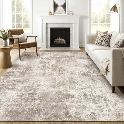 7x10 Area Rug Living Room: Washable Large Abstract Soft Rugs Stain Resistant Indoor Floor Non-Slip Accent Carpet for Women Modern Home Enthusiasts Aged- Bedroom Nursery Playroom- Beige Brown