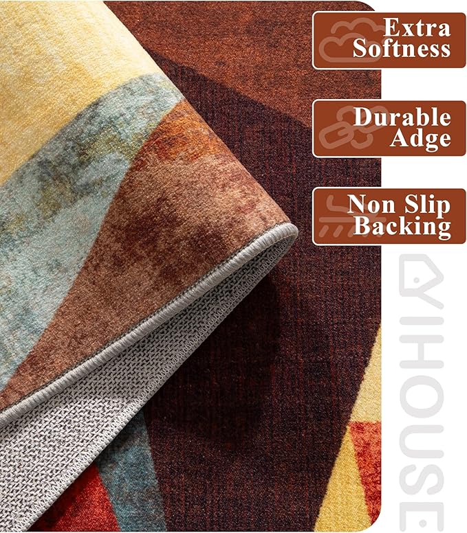 YIHOUSE Brown Entryway Rug 2x3, Small Burnt Orange Rug for Indoor Entrance, Farmhouse Kitchen Rugs Washable,Geometric Area Rug,Vintage Welcome Mats for Front Door, Burgundy Boho Rugs for Entryway