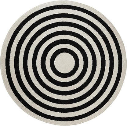 Abani Contemporary Blue & Ivory 6' Round Area Rug, Contrasting Geometric Modern Stripe Symmetrical Living Room Carpet Rugs