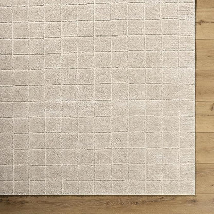 Livabliss x Our PNW Home Cascade Minimalist Grid Area Rug, 5'3" x 7', Light Beige