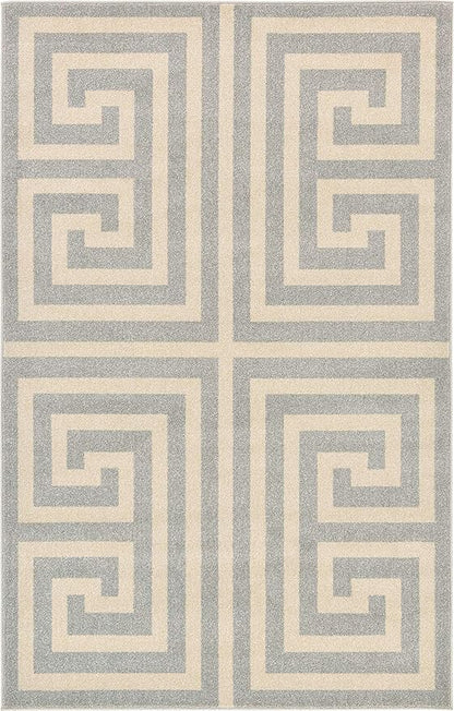 Unique Loom Athens Collection Classic Geometric Modern Border Design Area Rug (5' 0 x 8' 0 Rectangular, Gray/ Beige)