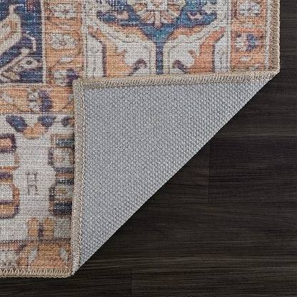 Bloom Rugs Washable 4' x 6' Rug - Orange/Blue/Beige Traditional Area Rug for Living Room, Bedroom, Dining Room, and Kitchen - Exact Size: 4' x 6'