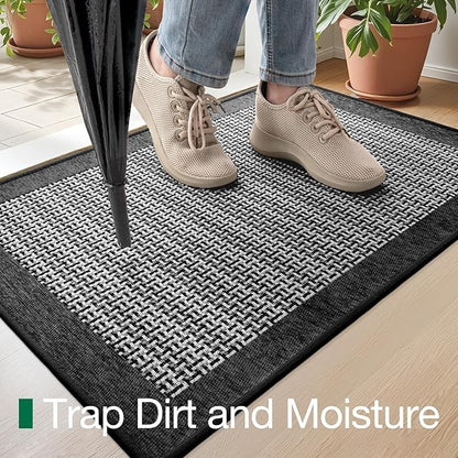 LUMI Inside Door Mat for Entry 32"x47", Absorbent, Dirt Trapper, Low Profile Thin, Non Slip Mats with Rubber Backing, Ideal for Indoor, High Traffic, Garage, Entrance, Classic Black