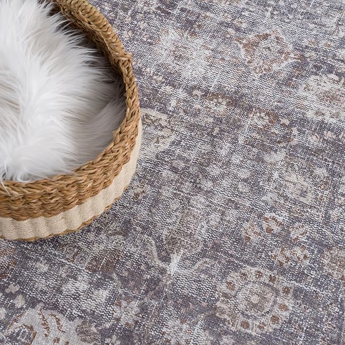 Bloom Rugs Washable 3' x 5' Rug - Brown/Dark Gray Traditional Area Rug for Living Room, Bedroom, Dining Room, and Kitchen - Exact Size: 3' x 5'