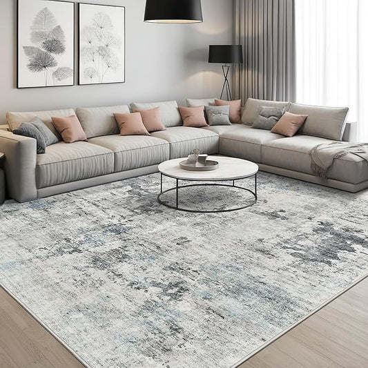 Abstract Rug 5x7 Machine Washable Area Indoor Grey Low Pile Non-Slip Foldable Thin Accent Rugs for Bedroom Living Room Dining Room