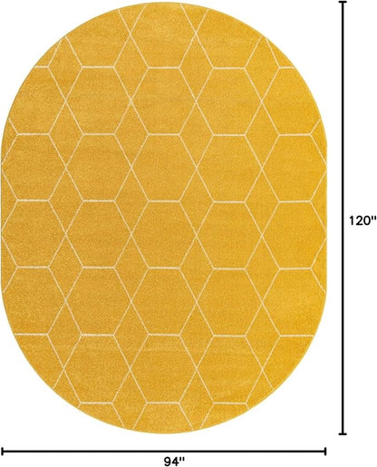 Unique Loom Trellis Frieze Collection Area Rug - Geometric (7' 10" x 10' Oval, Yellow/ Ivory)