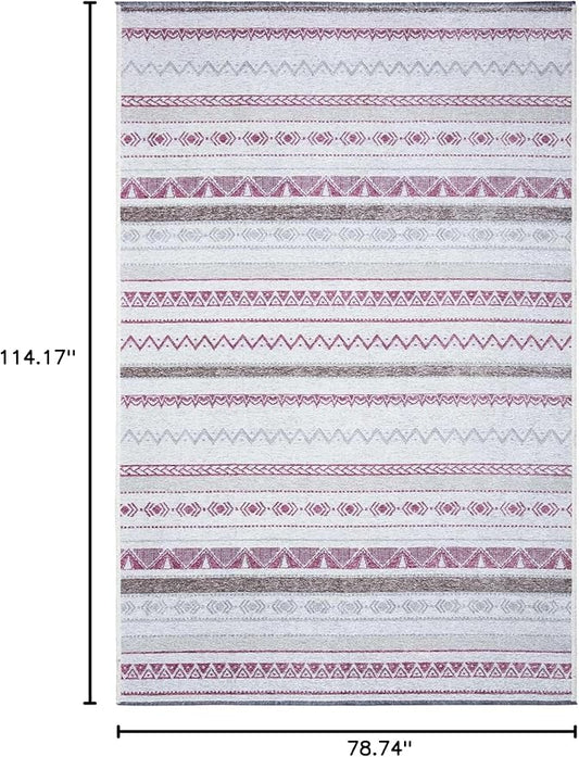 Alfa Rich 7x10 Mauve Off White Washable Area Rugs for Living Room Bedroom Kitchen Decor Cotton Rug