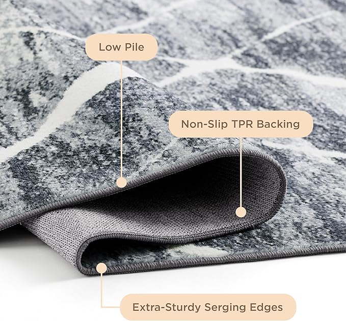 Bedsure 3x5 Area Rugs for Living Room, Machine Washable Modern Style Rug, Non-Slip Backing, Non-Shedding, Low Pile Easy Care Throw Carpet for Bedroom Dining Room, Charcoal Gray