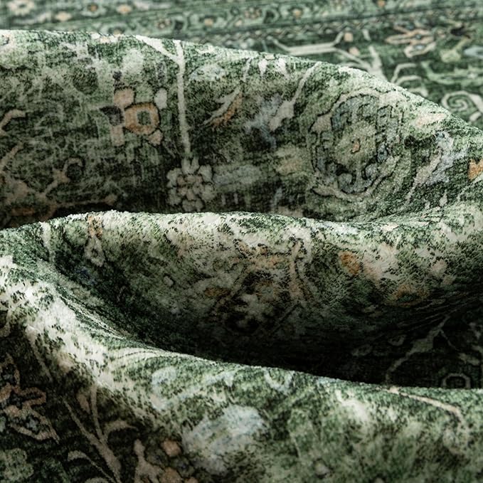Green Area Rug 4x6 Washable Office Entryway Carpet Soft Vintage Indoor Kitchen Living Room Door Mat Traditional Retro Distressed Thicker Throw Small Rug Bedroom Dining Room Bathroom