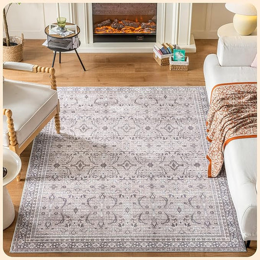 Istana 4x6 Rug - Beige Grey & Light Cream Area Rugs 4x6 - Kid & Pet Friendly Machine Washable Rugs - 4 x 6 Area Rug Non Slip & Non Shedding Area Rug - Foldable Rug for Room for Bedroom