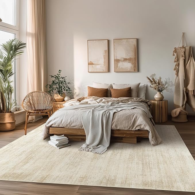 5x8 Area Rugs for Living Room, Neutral Abstract Modern Farmhouse Boho Rugs for Dining Room Bedroom, Tan Brown with Cream Beige