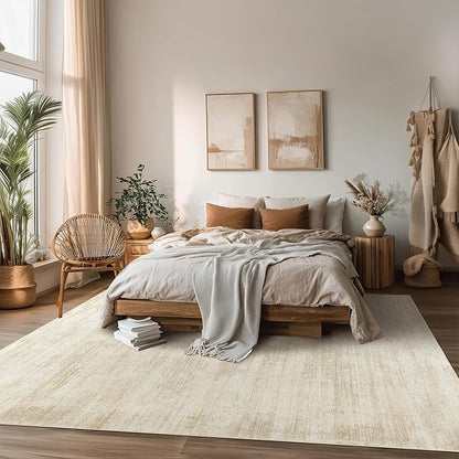 5x8 Area Rugs for Living Room, Neutral Abstract Modern Farmhouse Boho Rugs for Dining Room Bedroom, Tan Brown with Cream Beige
