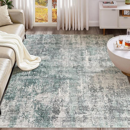 6x9 Area Rug Living Room Rugs - Washable Neutral Modern Abstract Soft Thin Large Rug Indoor Floor No Slip Rug Carpet for Bedroom Under Dining Table Home Office Decor - Green/Grey