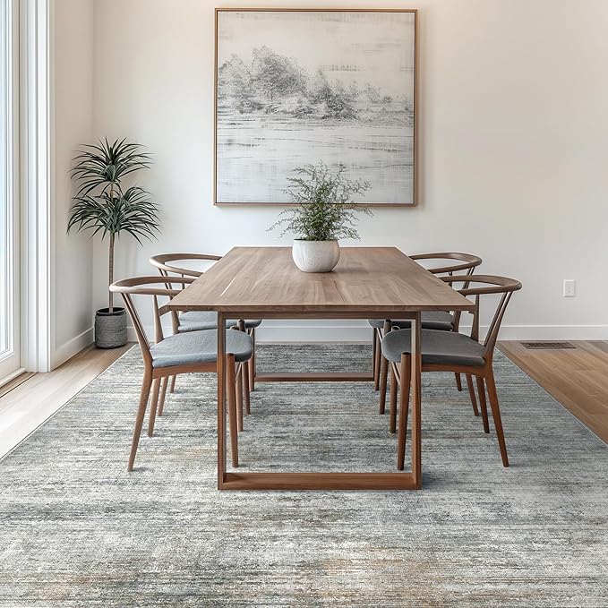 Bavni 9X12 Area Rug, Abstract Modern Living Room Rug, Large Machine Washable Rug Non-Slip, Soft Low Pile Rugs for Bedroom, Playroom, Dining Room, Granite Gray