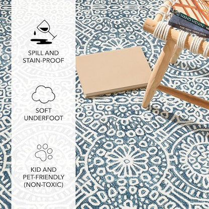 Dash and Albert Temple Ink Machine Washable Area Rug - 4' x 6' Blue - Geometric Accent Rug - Anti-Slip Backing, Lightweight, Machine Washable, High Traffic Areas Kitchen, Mudroom, Laundry Room