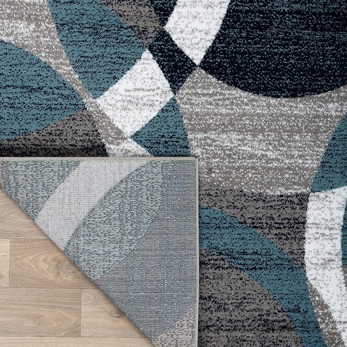 Rugshop Blue Modern Geometric Indoor Area Rug, Overlapping Circle Pattern, Fade Resistant, Non-Shedding, for Living Room, Bedroom and Home Office, 5'3" x 7'3"