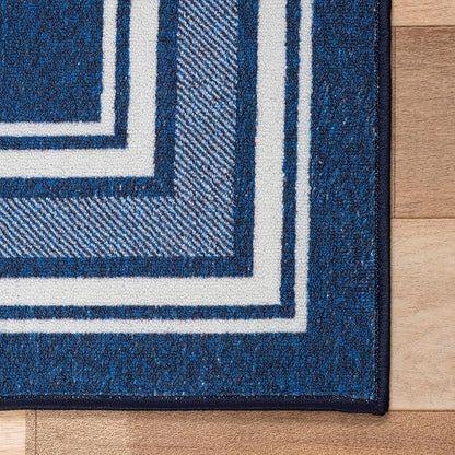 Beverly Rug Non Slip Area Rugs 2x3 Modern Bordered Non Skid Rubber Backing Soft Entryway Rug for Living Dining Room Easy to Clean Non Shedding Kitchen Bedroom Indoor Carpet 2 x 3 Navy