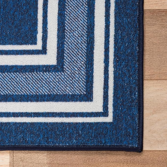 Beverly Rug Non Slip Area Rugs 8x10 Modern Bordered Non Skid Rubber Backing Soft Area Rug for Living Dining Room Easy to Clean Non Shedding Kitchen Bedroom Indoor Carpet 8 x 10 Navy