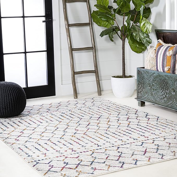 JONATHAN Y Boho Vintage Diamond Cream/Multi Indoor Area Rug 8X10 ft, Moroccan Hype for Living Room, Bedroom, Kitchen, Office, Easy-Cleaning, High Traffic, Pet-Friendly, Non-Shedding (MOH101H-8)