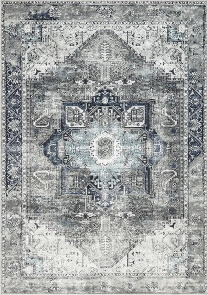 Keen Home Design 8x10 Rug - Machine Washable Area Rug with Non-Slip Backing, Ideal for Living Room, Dining Room, Bedroom - Vintage, Easy Clean, Durable, Low Pile - (8' x 10')