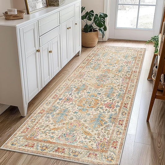 Bavni Runner Rug, Machine Washable Rugs for Bedroom 2x5, Non Slip Boho Rugs with Rubber Backing, Ultra-Thin Folable Rug Runner for Hallways Bathroom, Turmeric