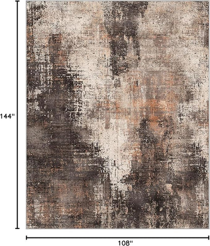 GENIMO Washable Area Rugs for Living Room, 9x12 Vintage Non Slip Rugs, Low Pile Lightweight Soft Print Rug for Bedroom, Dining Room, Home Office, Brown Orange