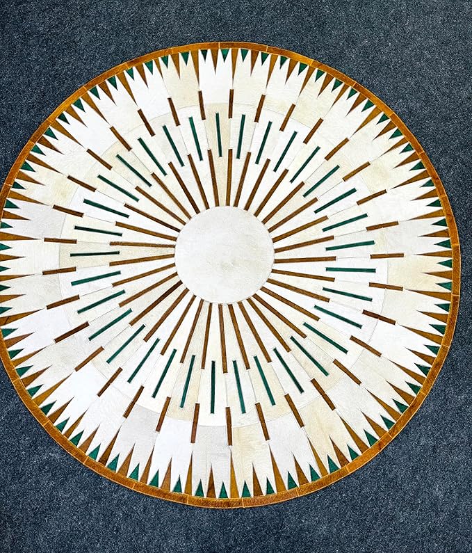 Sn Alef Home Round Designer Rug for Living Room | Handcrafted Black & White Boho Floor Carpet | Modern Ethnic Circular Mat for Home Décor & Meditation Space (White_7x7)