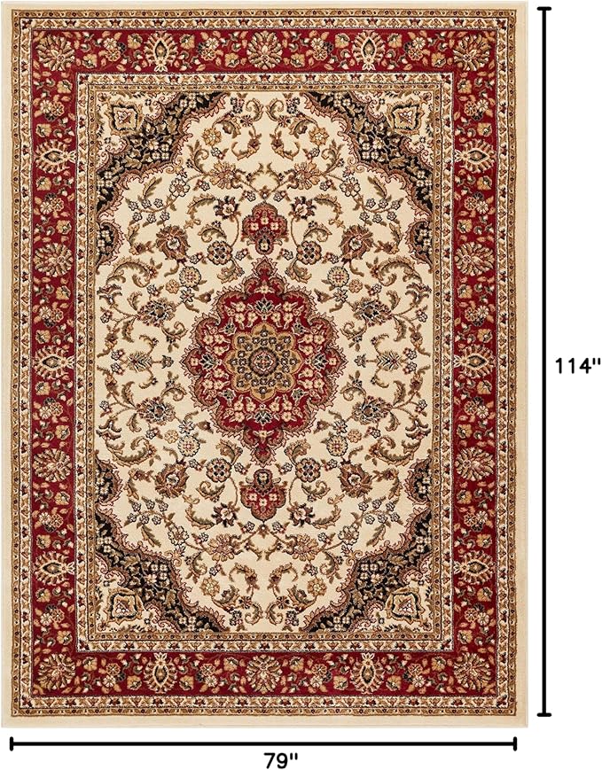 Well Woven Barclay Collection Medallion Kashan Ivory 6x9 Area Rug - for Living Room, Bedroom, and Dining Room