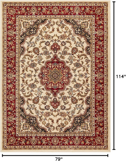 Well Woven Barclay Collection Medallion Kashan Ivory 6x9 Area Rug - for Living Room, Bedroom, and Dining Room