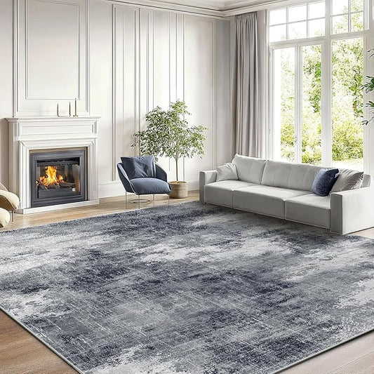 AMADA HOMEFURNISHING 8x10 Area Rug for Living Room, Modern Abstract Rug with Non-Slip Backing & Low Pile, Large Washable Rug with Abstract Pattern for Bedroom, Dinning Room, Home Office, Grey