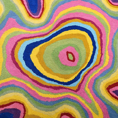 Irregular Shaped Handmade Wool Rug | Modern Colourful Stripe Premium Area Rug Perfect for Home Decor (IR-C, 3x3 ft)