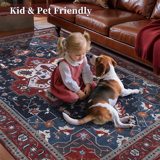 Tangsoo 2x6 Washable Runner Rug for Hallways, Non Slip Vintage Runner Rug, Soft Boho Low Pile Long Rug Runner, Print Distressed Red Carpet Runners for Kitchen Bedroom Entryway Living Room Oriental