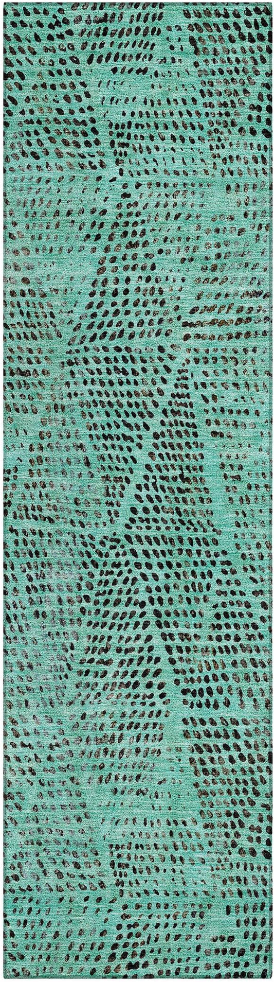 Addison Rugs Chantille ACN591 Teal 2'3" x 7'6" Indoor Outdoor Hallway Runner Rug, Stain Resistant Washable Kitchen Area Carpet for Bathroom, Laundry and Bedroom Rug