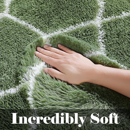 ONASAR 5x7 Area Rugs for Living Room Bedroom, Washable Fluffy Olive Green and White Throw Rug, Geometric Boho Soft Plush Shaggy Floor Carpet for Nursery Kids Girls Boys Teen Dorm Home Decor