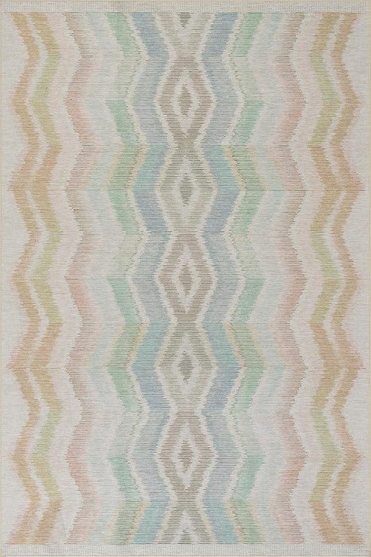 Dash & Albert Zarek Multi Machine Washable Rug, 3 X 5 Feet, Multicolored/White Chevron Pattern