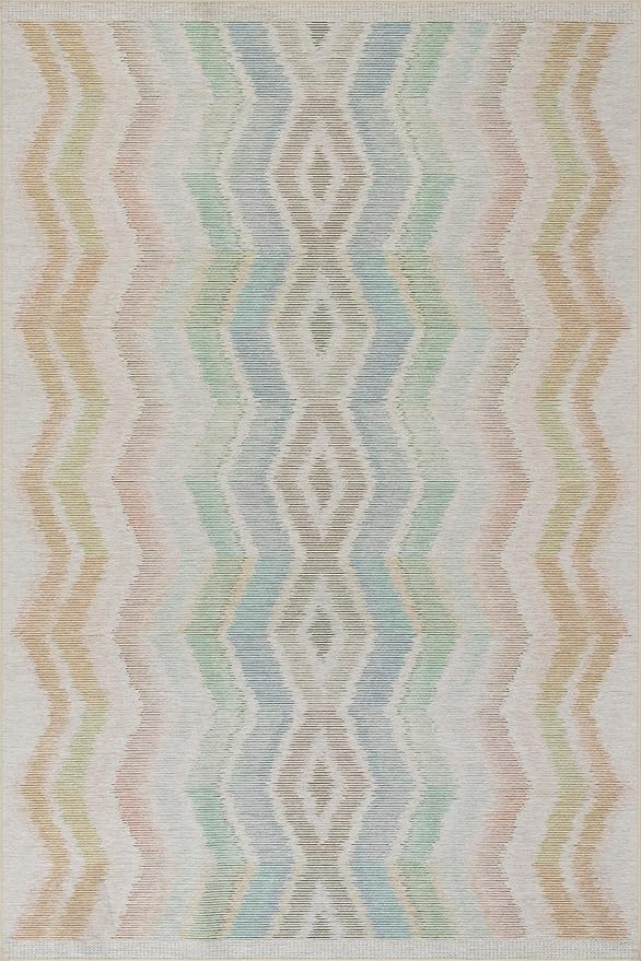 Dash & Albert Zarek Multi Machine Washable Rug, 9.5 X 13.5 Feet, Multicolored/White Chevron Pattern