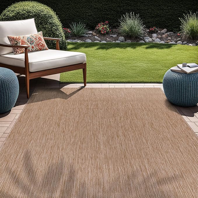 Beverly Rug Indoor Outdoor Rug 8x10, Washable Outside Carpet for Patio, Deck, Porch, Solid Modern Area Rug, Water Resistant, Jute Beige
