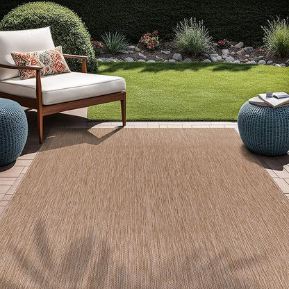 Beverly Rug Indoor Outdoor Rug 8x10, Washable Outside Carpet for Patio, Deck, Porch, Solid Modern Area Rug, Water Resistant, Jute Beige